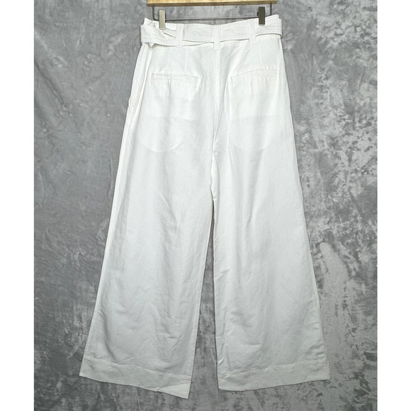 Ulla Johnson Pants Womens 6 White Kori High Rise Wide Leg Pleated Belted Linen - Picture 2 of 16
